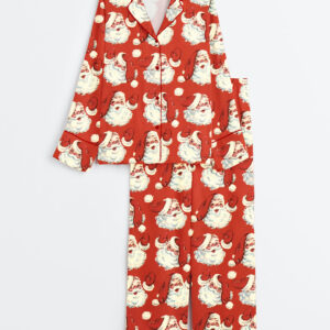 Women's Red Santa Claus Christmas Long Sleeve Satin Pajamas Set