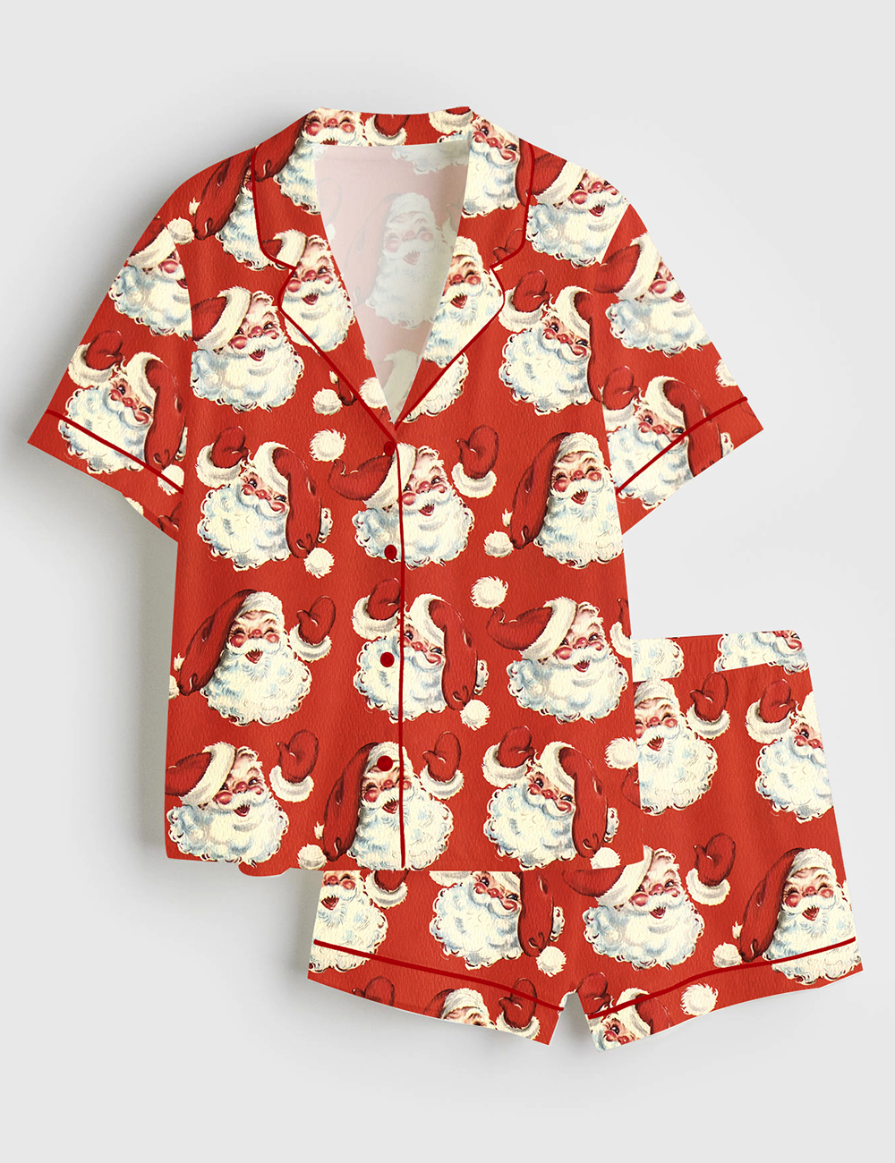 Womenâ€™s Red Santa Claus Christmas Short Sleeve Satin Pajama Set