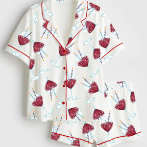 Womenâ€™s Red Wine Lover's Birthday Short Sleeve Satin Pajama Set