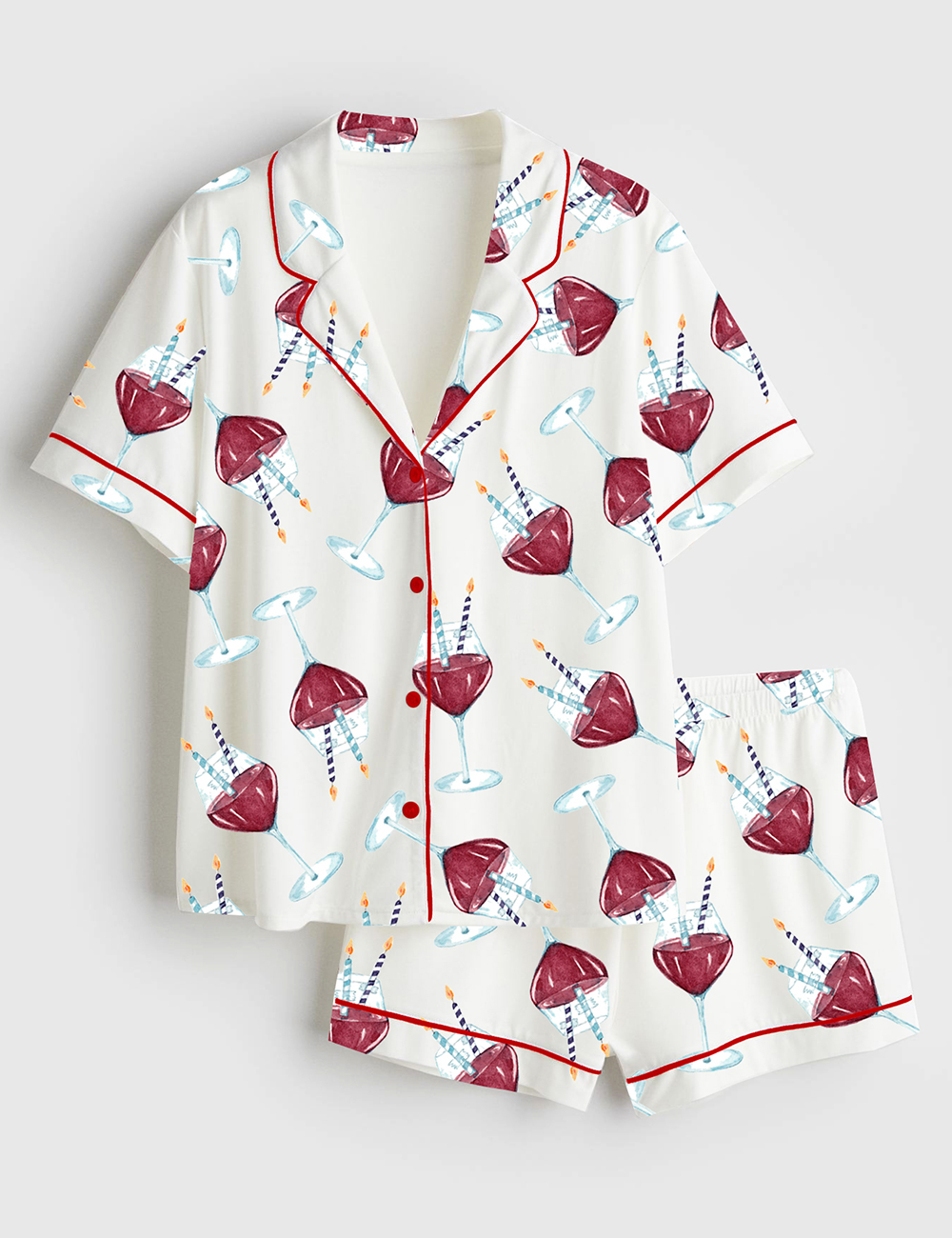 Womenâ€™s Red Wine Lover's Birthday Short Sleeve Satin Pajama Set