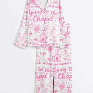 Women's Retro Bachelorette Going To The Chapel Gonna Get Married Coquette Wedding Party Print Long Sleeve Satin Pajamas Set