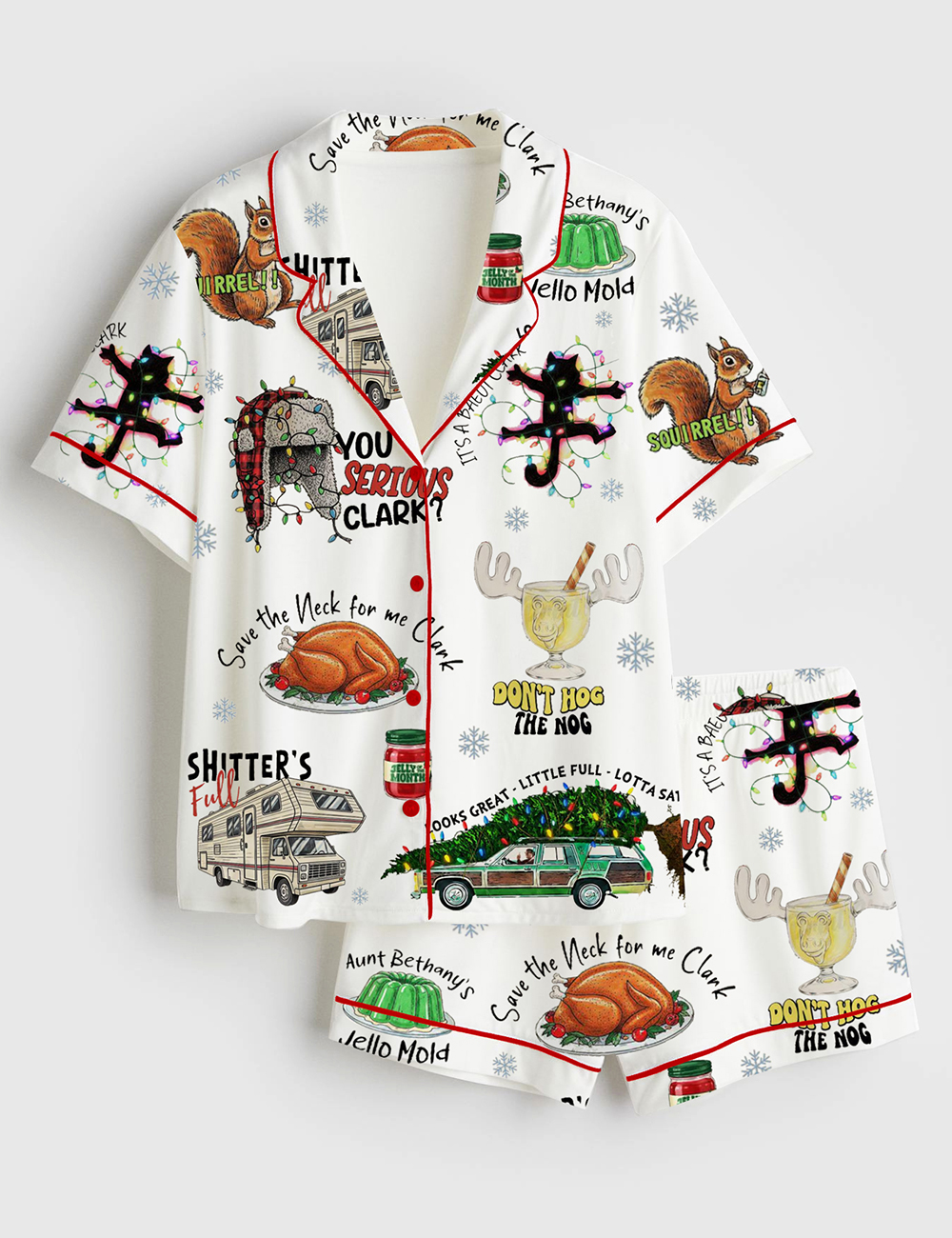 Womenâ€™s Retro Christmas Characters Griswold's Family Christmas Short Sleeve Satin Pajama Set