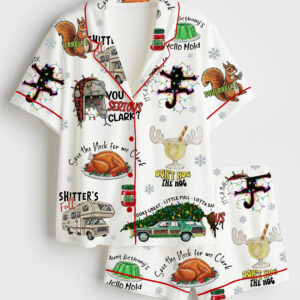 Women's Retro Christmas Characters Griswold's Family Christmas Short Sleeve Satin Pajama Set