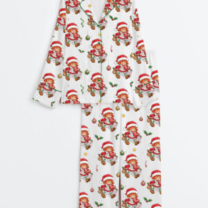 Women's Retro Christmas Characters Whimsical Christmas Movie  Long Sleeve Satin Pajama Set