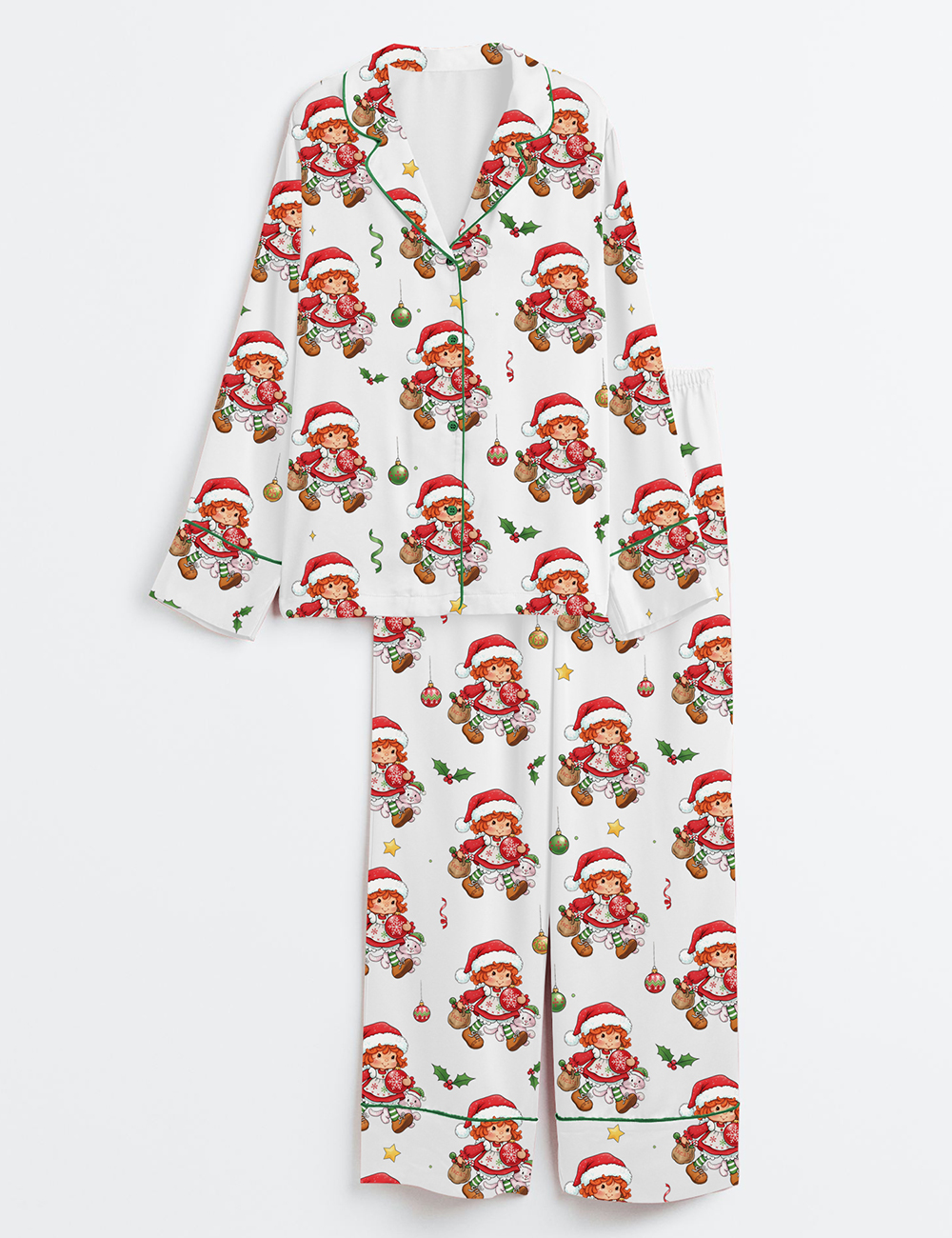 Women's Retro Christmas Characters Whimsical Christmas Movie Long Sleeve Satin Pajamas Set