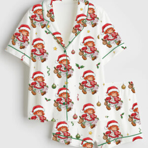 Women's Retro Christmas Characters Whimsical Christmas Movie Short Sleeve Satin Pajama Set