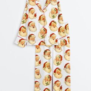 Womenâ€™s Retro Christmas Santa Long Sleeve Satin Pajama Set