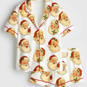 Womenâ€™s Retro Christmas Santa Short Sleeve Satin Pajama Set