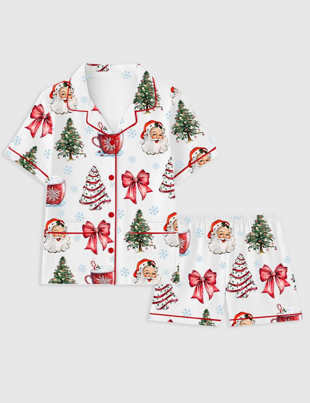 Women's Retro Coquette Christmas Pocket Cotton Pajamas Set - Image 2