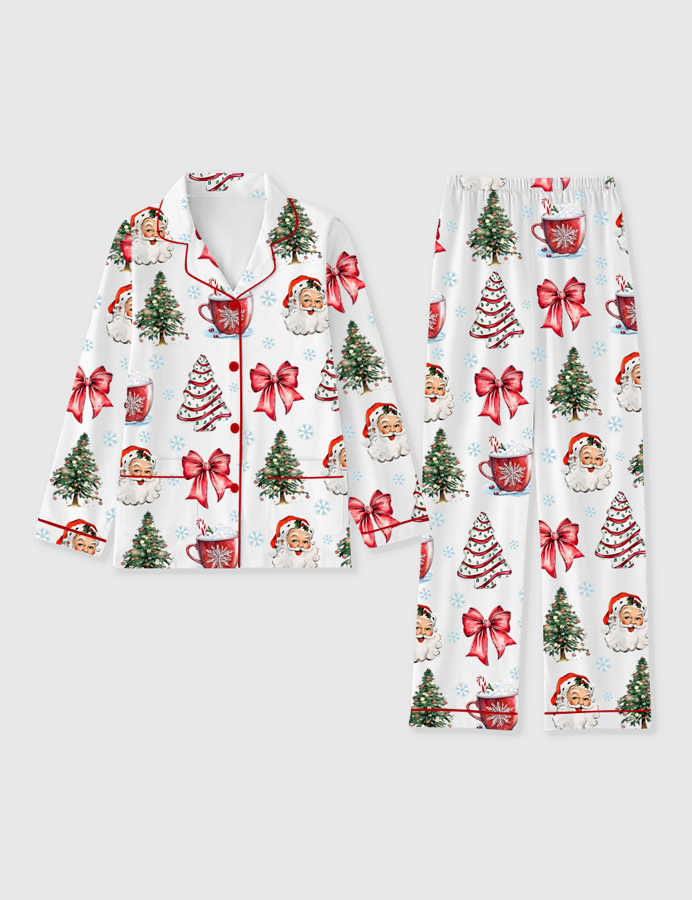 Women's Retro Coquette Christmas Pocket Cotton Pajamas Set