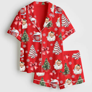 Women's Retro Coquette Christmas Satin Family Pajama Set