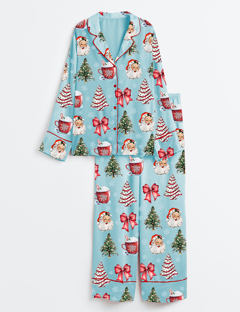Women's Retro Coquette Christmas Satin Family Pajama Set - Image 8