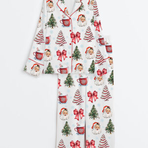 Women's Retro Coquette Christmas Satin Pajamas Set