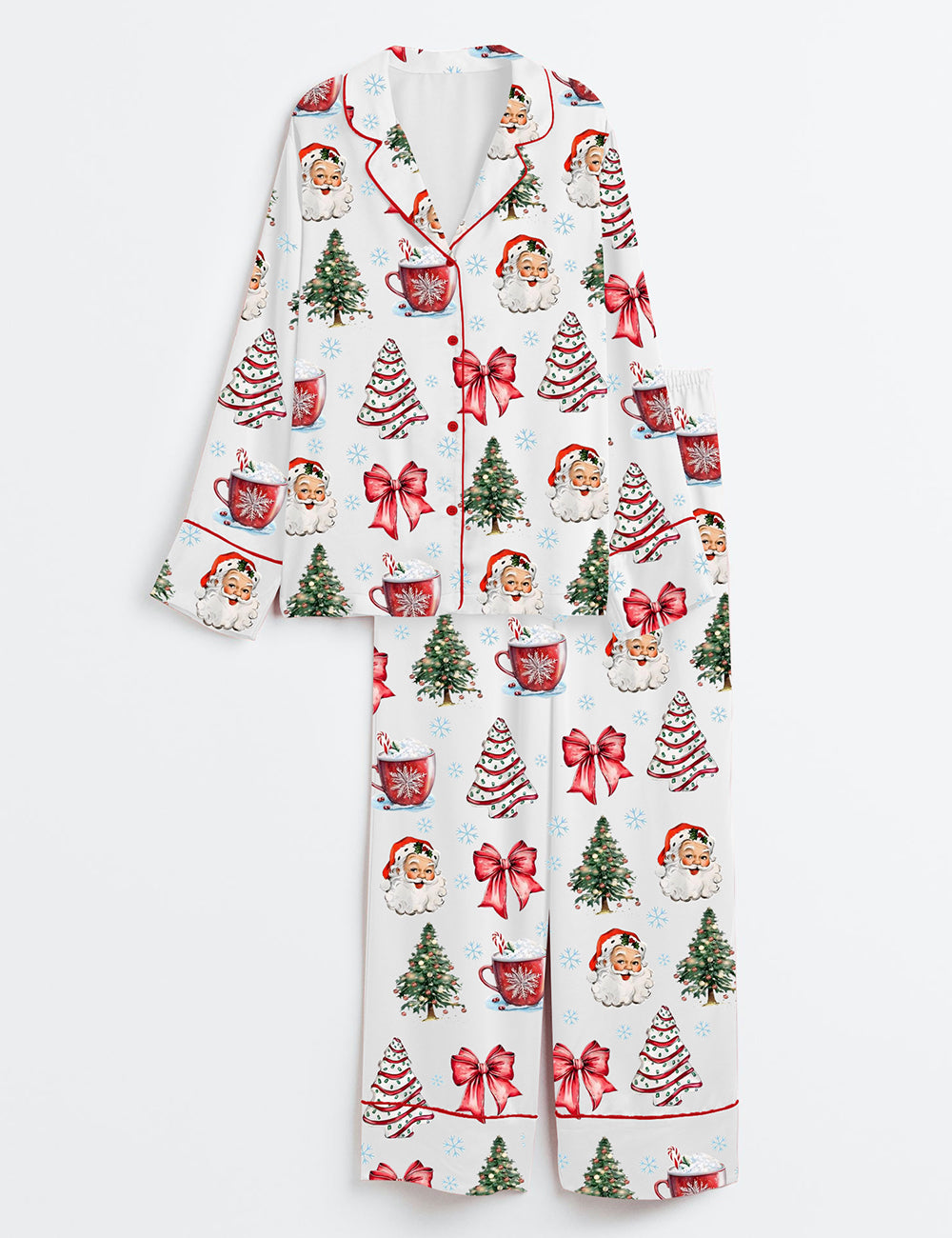 Women's Retro Coquette Christmas Satin Pajamas Set