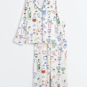 Women's Retro Dinner Table Food and Drinks Long Sleeve Satin Pajama Set