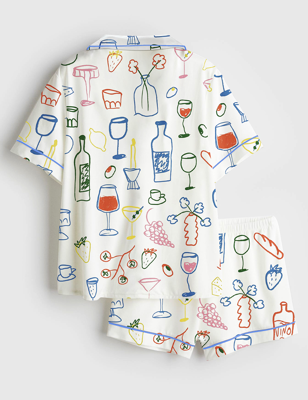 Women's Retro Dinner Table Food and Drinks Short Sleeve Satin Pajama Set - Image 2