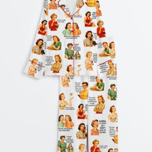 Women's Retro Housewife Sarcastic Women Quotes 1950s Humor Long Sleeve Satin Pajamas Set