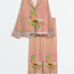 Womenâ€™s Retro Margarita Cocktail Tequila Lovers Long Sleeve Satin Pajama Set