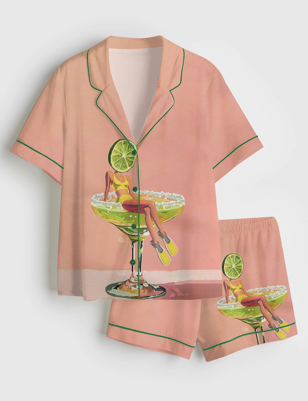 Womenâ€™s Retro Margarita Cocktail Tequila Lovers Short Sleeve Satin Pajama Set