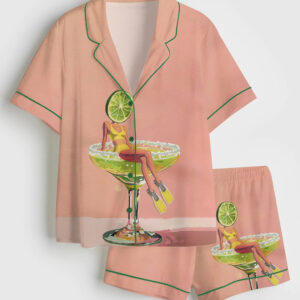 Women's Retro Margarita Cocktail Tequila Lovers Short Sleeve Satin Pajama Set