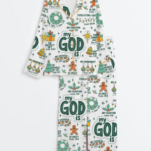 Women's Retro My God Is Religious Christmas Jesus Is The Reason Long Sleeve Silky Satin Pajama Set