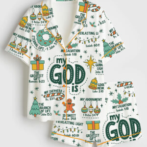 Women's Retro My God Is Religious Christmas Jesus Is The Reason Short Sleeve Silky Satin Pajama Set