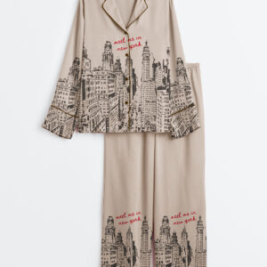 Women's Retro New York City Travel Meet Me In NY Long Sleeve Satin Pajama Set