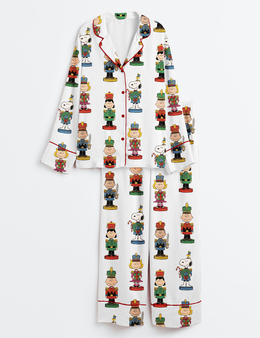 Women’s Retro Nutcracker Dog Cartoon And Friends Christmas Long Sleeve Silky Satin Pajama Set