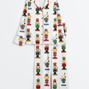 Women's Retro Nutcracker Dog Cartoon And Friends Christmas Long Sleeve Silky Satin Pajama Set