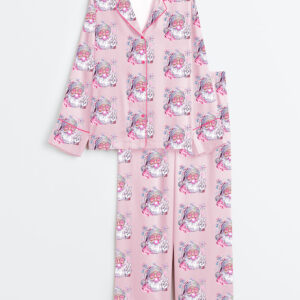 Women's Retro Santa Christmas Blowing Bubble Funny Santa With Sunglasses Xmas Long Sleeve Satin Pajamas Set