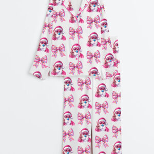 Women's Retro Santa Christmas Blowing BubbleÂ Pajama Set