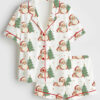Women's Retro Santa Christmas Party Vintage Holiday Cocktail Short Sleeve Satin Pajama Set