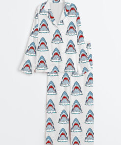 Women's Retro Shark Movie Long Sleeve Satin Pajama Set
