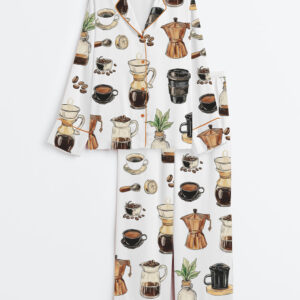 Women's Retro Vintage Coffee Coffee Lovers & Baristas Long Sleeve Satin Pajamas Set