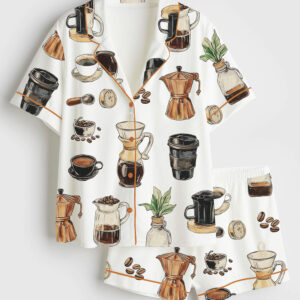 Women's Retro Vintage Coffee Coffee Lovers & Baristas Short Sleeve Satin Pajama Set