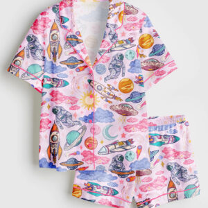 Women's Rocket Man Space Short Sleeve Satin Pajama Set