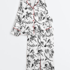 Women's Rodeo Cowboy Western Bull Riding Horse Roping 8 Seconds Long Sleeve Satin Pajama Set