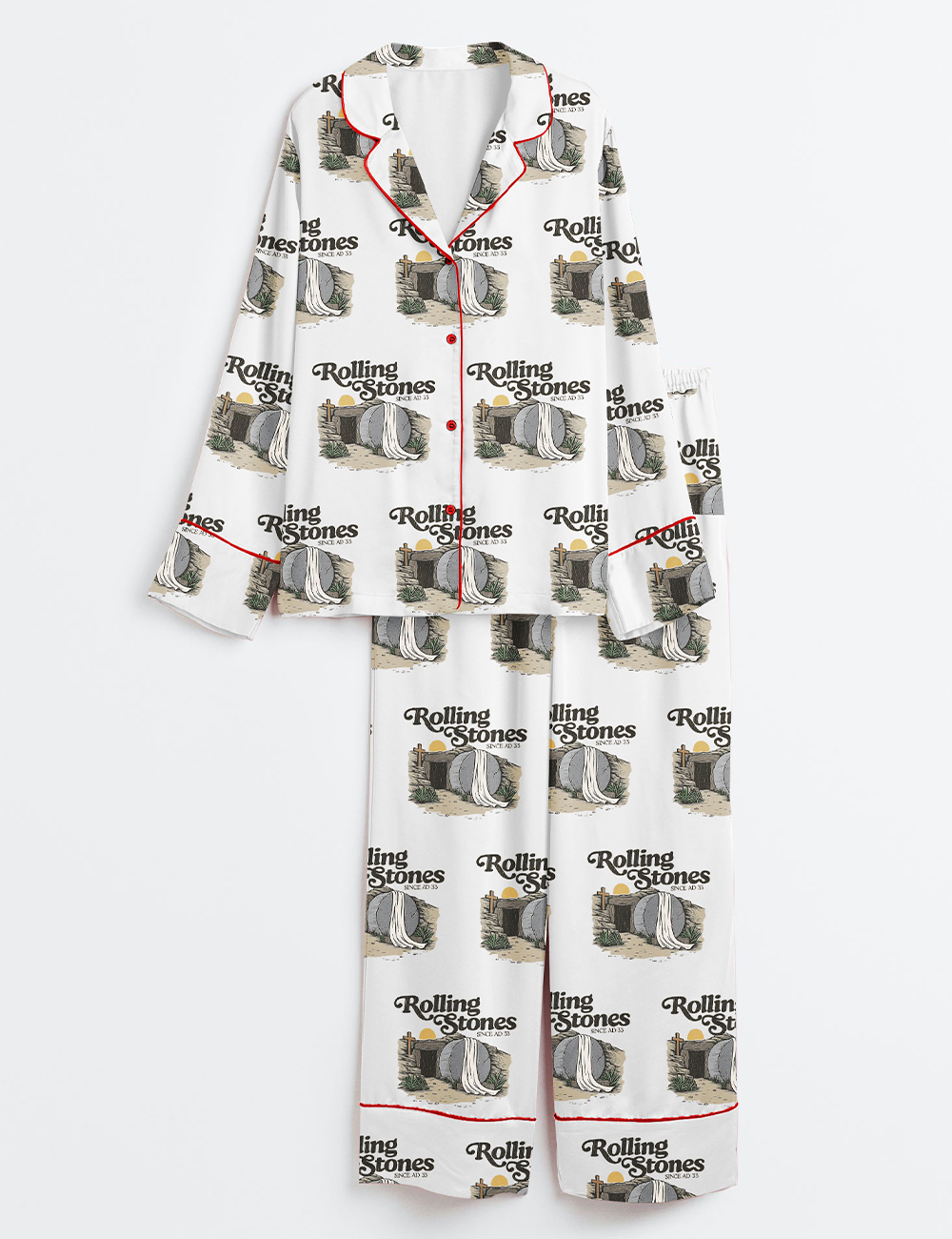 Women's Rolling Stones Jesus Christ Faith Long Sleeve Satin Pajama Set