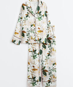 Women's Romantic Magnolia Floral Long Sleeve Satin Pajama Set