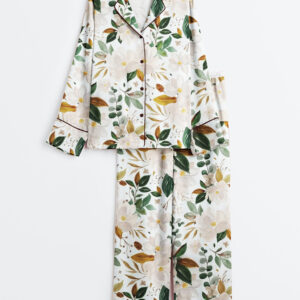 Women's Romantic Magnolia Floral Long Sleeve Satin Pajama Set