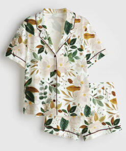 Women's Romantic Magnolia Floral Short Sleeve Satin Pajama Set