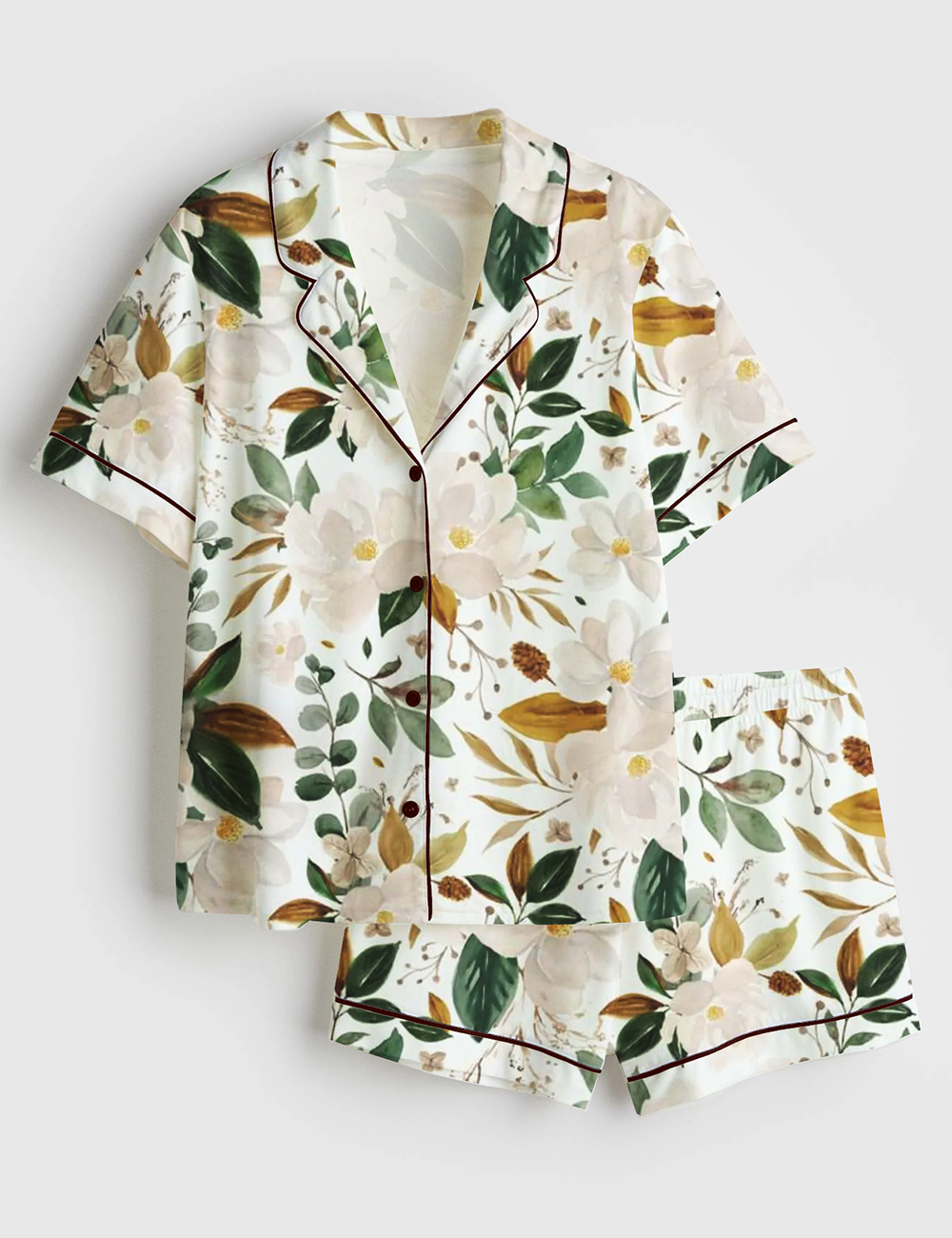 Womenâ€™s Romantic Magnolia Floral Short Sleeve Satin Pajama Set