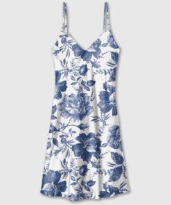Women's Rose To Fame Blue & White Rose Floral Camisole Satin Pajama Dress