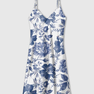 Women's Rose To Fame Blue & White Rose Floral Camisole Satin Pajama Dress