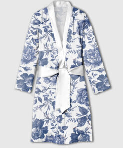 Women's Rose To Fame Blue & White Rose Floral Satin Bathrobe