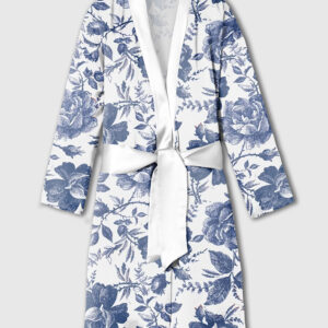 Women's Rose To Fame Blue & White Rose Floral Satin Bathrobe
