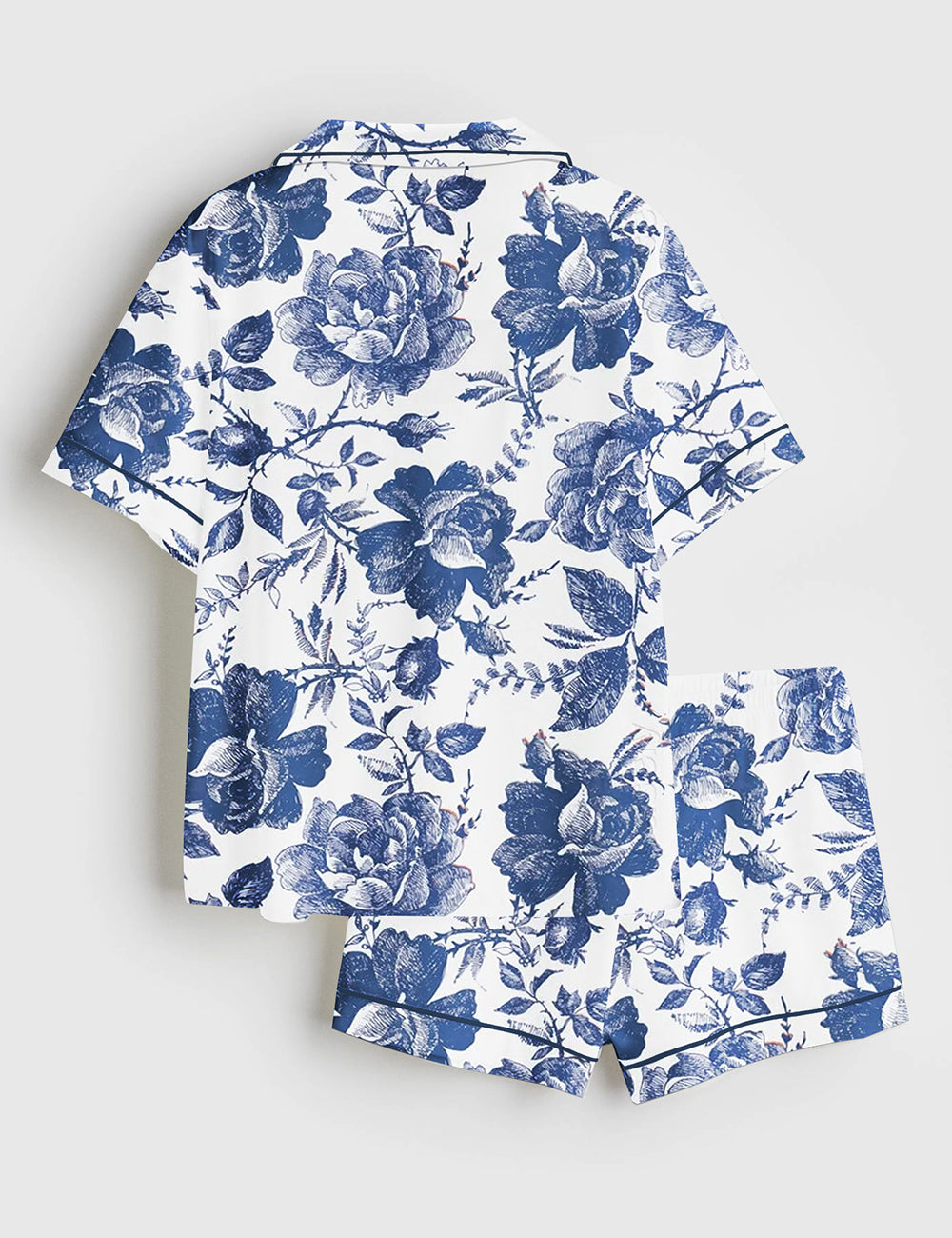 Women's Rose To Fame Blue & White Rose Floral Short Sleeve Satin Pajama Set - Image 2