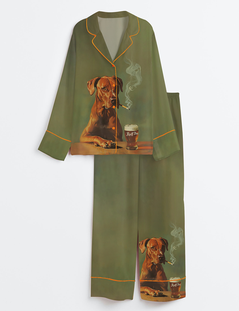 Women's Ruff Day Funny Dog Long Sleeve Satin Pajamas Set