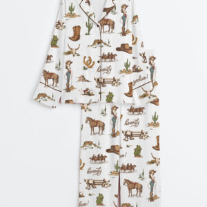 Women's Rustic Americana Western Vintage Cowboy Long Sleeve Satin Pajamas Set