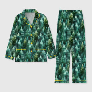 Women's Rustic Pine Trees Forest In Woodland Christmas Long Sleeve Pocket Cotton Pajamas Set